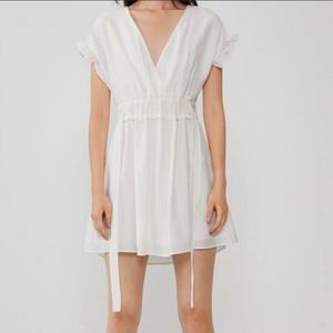 Zara V Neck Lined White Dress with Bows on Sides